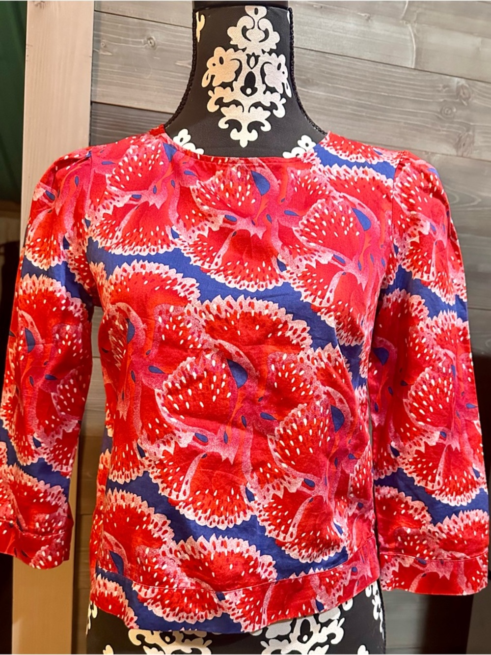 Brooks Brothers Red Floral Print Puff Sleeve (Zac Posen Collection)
